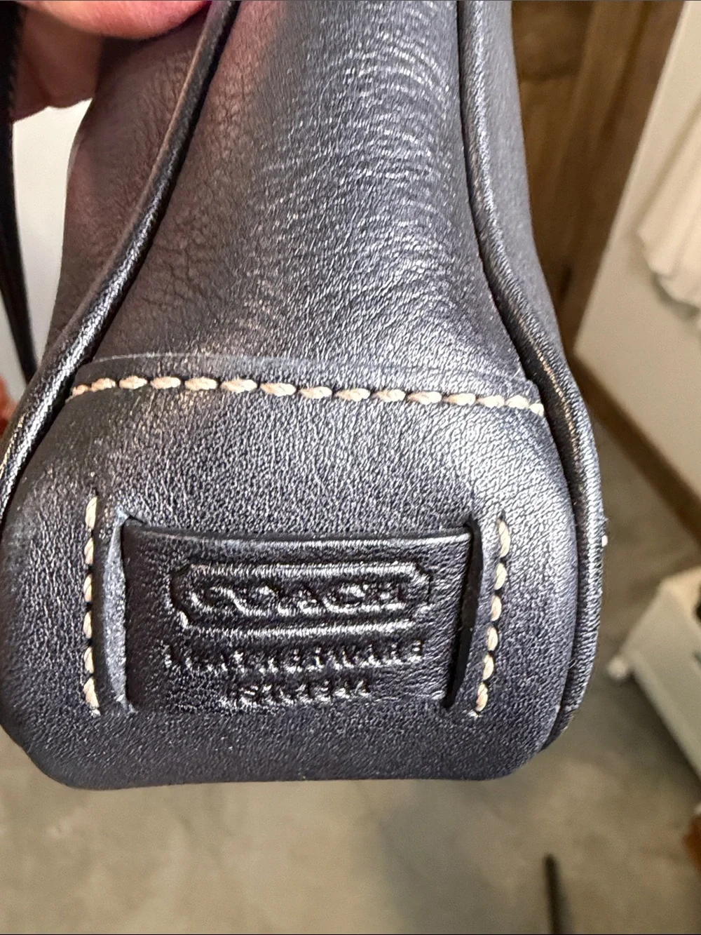 Coach Black Leather Mini Shoulder Bag with Contrast Stitching